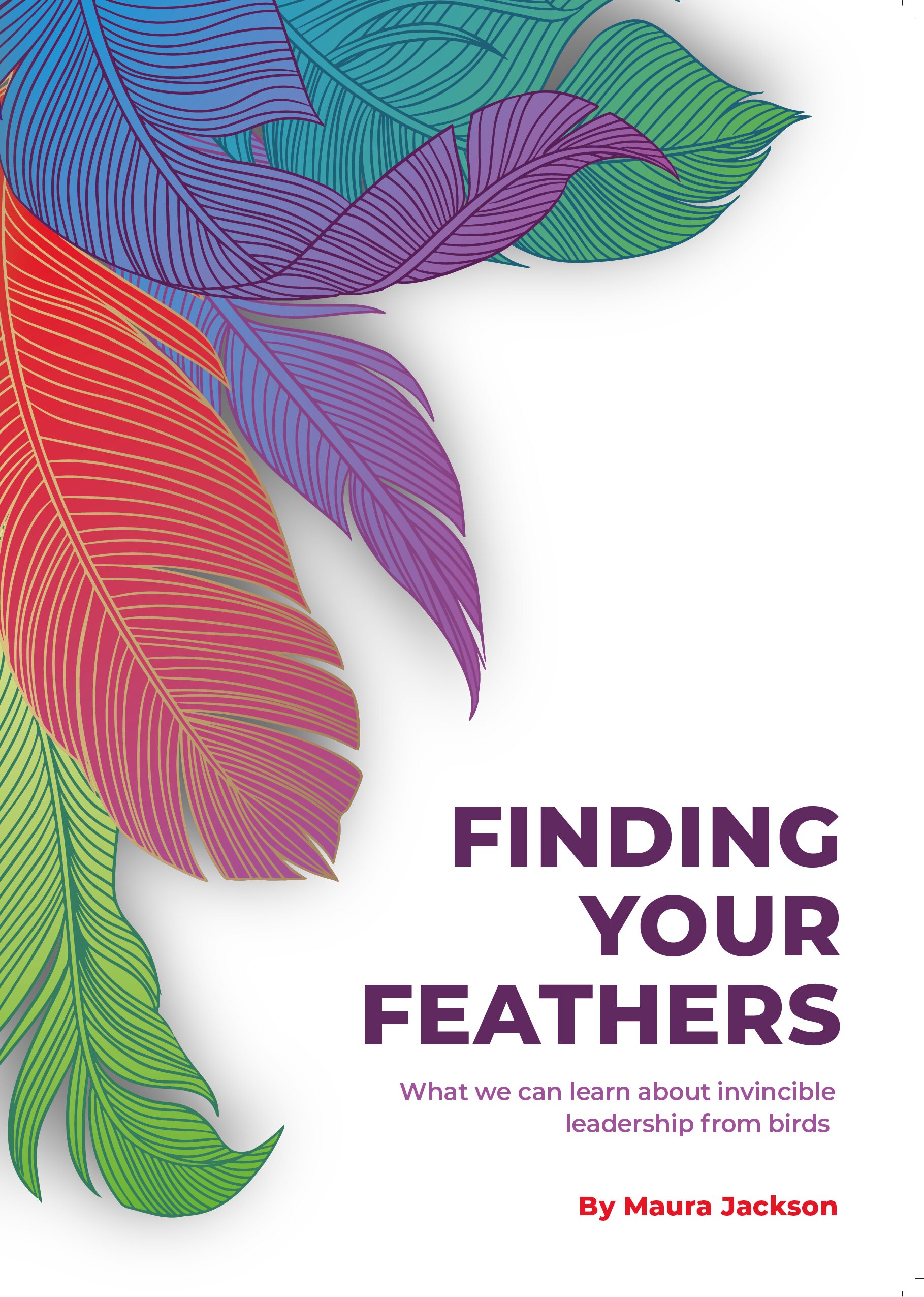 Cover image of Finding Your Feathers by Maura Jackson. A white background with feather design.